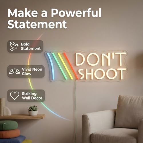 Image of ARC inchDon't Shoot inch Neon Sign for Game Room - Funny Peace Meme LED Light, Rainbow Gradient Wall Decor for Streamer Setup, Dorm, Man Cave, Geeky Gift (16.5 inchx6.3 inch)
