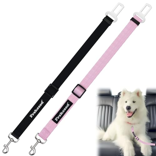 車用犬用シートベルト2個 Frskcssd 調節可能 犬用カーハーネス 高耐久 ナイロン 犬用安全シートベルト耐久性 小型犬&大型犬用 すべての車をサポート 迅速かつ簡単な取り付け(ピンク)の商品画像（Amazon）