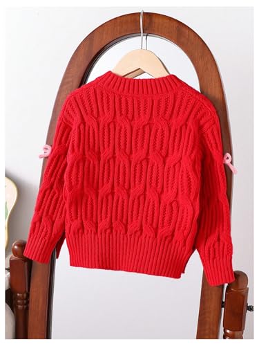 Floerns Toddler Girl's Cute 3D Bow Decor Long Sleeve Sweater Cable Knit Pullover Top2