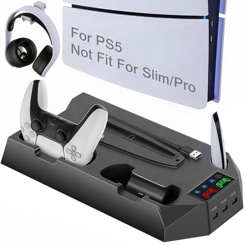 UGAME Stand for PS5 Consoles Models, Pa5 Cooling Station for Original with 2 Controller Charging Station, 3 Level Quiet Cooling Fan