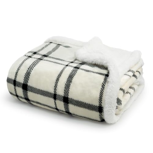 Americanflat 50x60 Fleece Sherpa Throw Blanket - Tattersall - Black