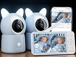 CZEview Babyphone Caméra 2.5K & Ultra Grand Moniteur HD 5,5", Qualité d'image au Top, 360°, APP, Veilleuse & Musique, Vision Nocturne, Caméra Bébé (Bleu (2 pièces))