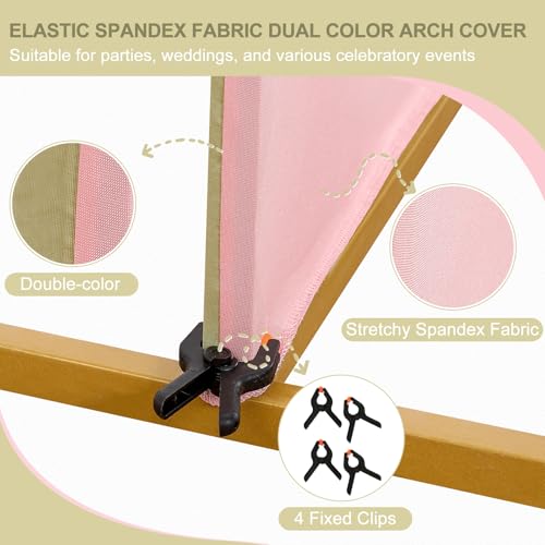 Image of Arch Backdrop Cover Set of 2(6ft /7.2ft) Double Color Wedding Arch Cover Spandex Fitted Arch Covers,Round Top Arch Backdrop Cover for Baby Shower Gender Reveal Boy or Girl Decoration(Pink&Green)