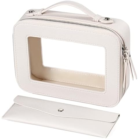 EcoVision Clear Makeup Bag, Travel Cosmetic Accessory Bag, Toiletry Organizer Bags for Women, Portable Waterproof Zipper Cosmetic Bag with Transparent Window, Beige Cover