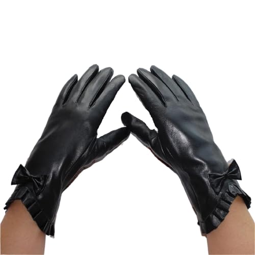 ZNJAMN Guanti In Pelle Da Donna Guanti in pelle da donna, sezione sottile, fodera in velluto invernale, calore ispessito, guanti moto esterno, neri Per Donna(8)