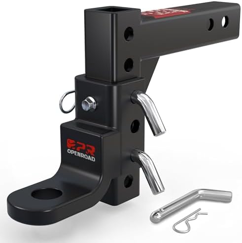 OPENROAD Adjustable Trailer Hitch Ball Mount, Fits 2-Inch Receiver, 1-Inch Hole, 7500lbs, 9-1/2" Drop/ 8-1/4" Rise Drop Hitch, Tow Hitch for Heavy Duty Truck with Secure Screw-in Pin & R-Clip