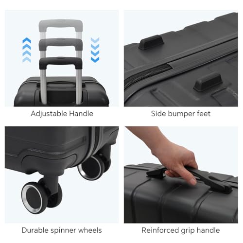 4 Piece Luggage, Modern Lightweight Suitcase with Hooks and Spinner Wheels Hard Side Carry On Luggage with Password Lock and Telescopic Rod for Business Travel Domestic Foreign Travel,Blcak3