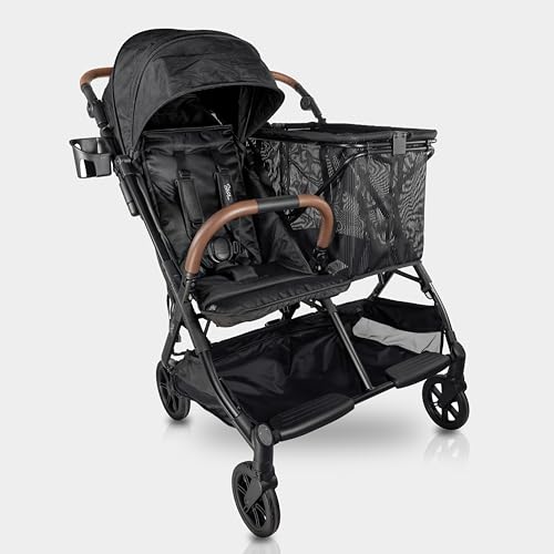 Strolee Baby+ v2 Multi Use Baby & Toddler Stroller & Removable Personal Shopping Bag Lightweight Alternative for Wagon Strollers -Near Flat Recline X-L Canopy Parent Cup Holder (v2 Black)