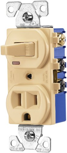 Cooper Wiring Devices 274V-SP-L Single Pole 3-Way Toggle Combination Switch with Receptacle, Ivory