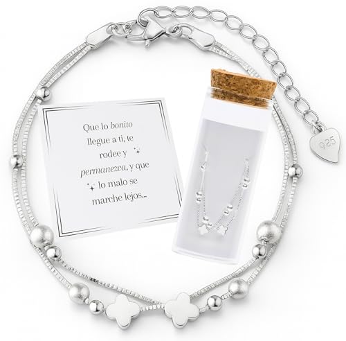 MOMENTUM Pulsera Plata Mujer (Bañada) Trébol de la Suerte – Regalo con Caja y Dedicatoria Premium – Ajustable y Elegante – Ideal Cumpleaños, Navidad, San Valentín MOMENTUM Pulsera Plata Mujer (Bañada) Trébol de la Suerte – Regalo con Caja y Dedicatoria Premium – Ajustable y Elegante – Ideal Cumpleaños, Navidad, San Valentín
