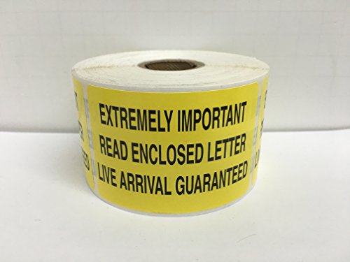 1 Roll 2x3 Yellow Extremely Important/Read Enclosed Letter/Live Arrival Guaranteed Special Handling Shipping Warehouse Pallet Stickers 500 Labels per roll