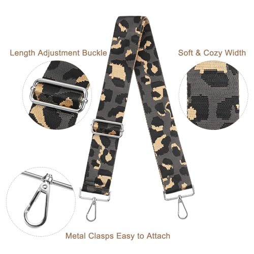 Image of uxcell Purse Strap Replacement, 31-51inch Adjustable Polyester Leopard 2inch Wide Crossbody Shoulder Strap for Handbag Guitar(Grey, Silver Buckle)