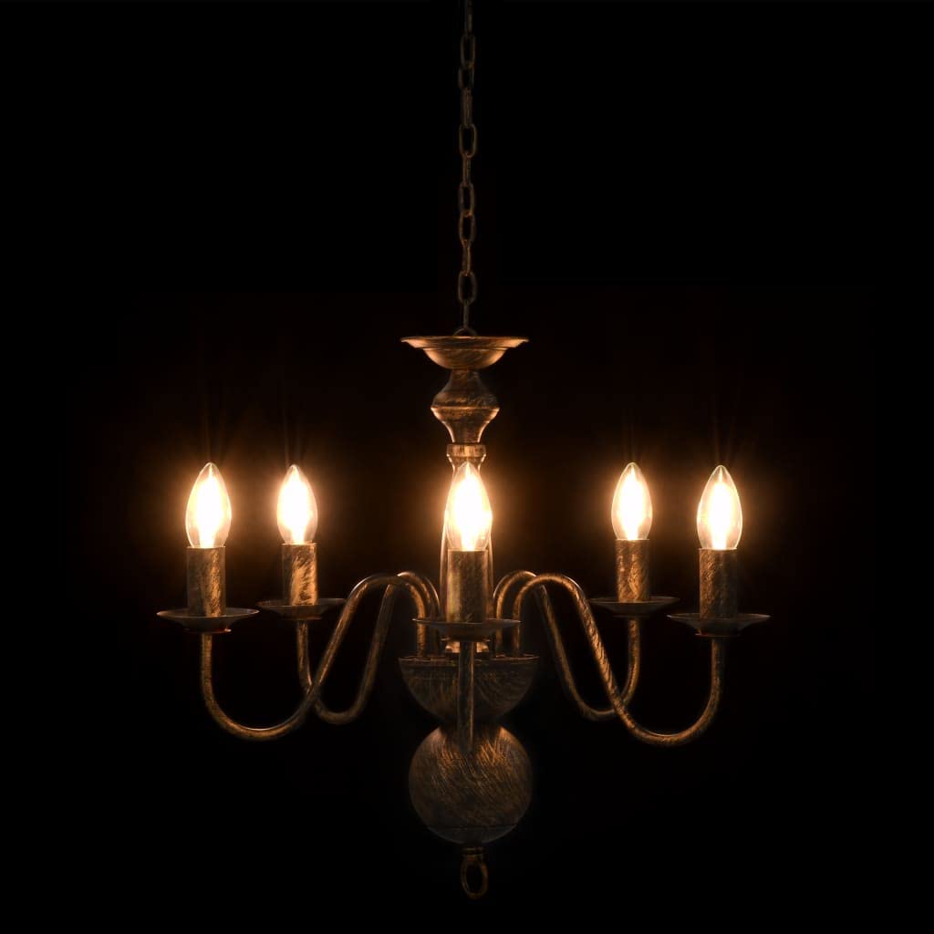 vidaXL Kronleuchter Antik Deckenlampe Pendelleuchte Lüster Deckenleuchte Hängeleuchte Hängelampe Leuchte Lampe Schwarz 5xE14-Glühbirnen