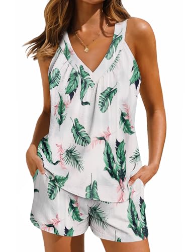 Image of Ekouaer Lounge Sets for Women 2 Piece Summer Pajamas Tank Top Shorts Set Comfy Loungewear Cute Beach Vacation Outfits
