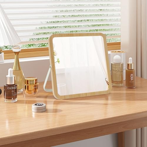 Hosoncovy Wooden Frame Desktop Vanity Makeup Tabletop Folding Bathroom Wall Hanging Mirror (Square)