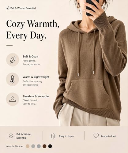 Cashmere Sweaters for Women Oversized Long Sleeve Fall Knit Hoodies Coffee - image 3