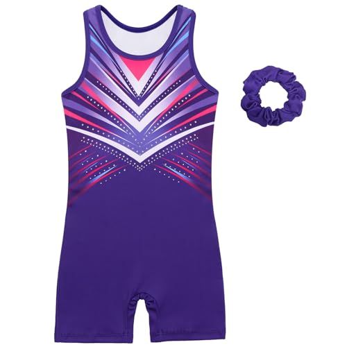 Gymnastics Leotards for Girls With Shorts Biketards Unitards Tumbing Ballet Dance Outfit 4-13Years Violet Diamond 8-9 Years
