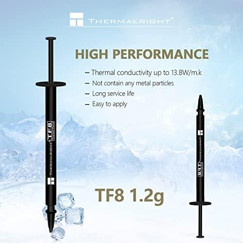 Thermalright TF8 1.2g Thermal Compound Paste Heatsink Paste Carbon Based High Thermal Compound CPU for Processor CPU GPU IC All Coolers, Thermal Interface Material Durability 13.8W m.k, 1.2 Grams