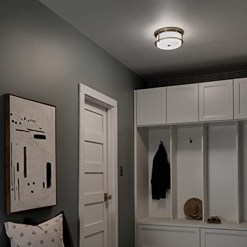Kichler Brit 2-Light Flush Mount Ceiling Light, Industrial Modern Ceiling Light with Satin Etched Cased Opal Glass in Champagne Bronze, (12" W x 5.5" H), 52595CPZ