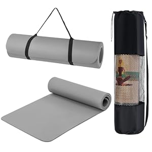 T-LOVENDO.ES Esterilla de Yoga Antideslizante con Funda y Correa | Colchoneta de EVA Alta Densidad para Pilates Fitness Estiramientos y Meditación | 183x61cm Gruesa, Ligera, Reforzada | Gris