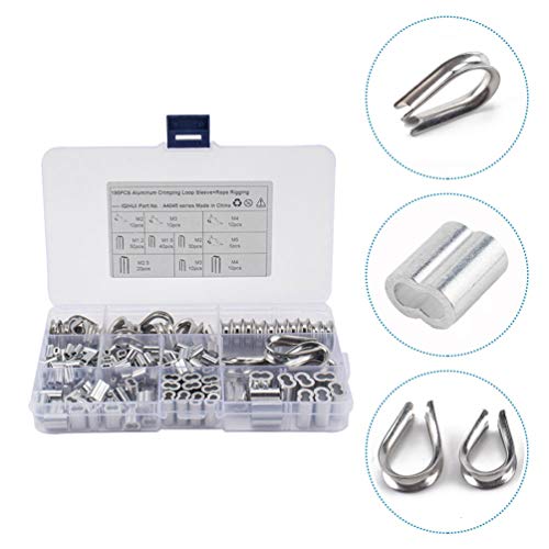 TEHAUX Conjunto de dedais de cabo de aço inoxidável 195 peças e kit sortido de alumínio para cabo de