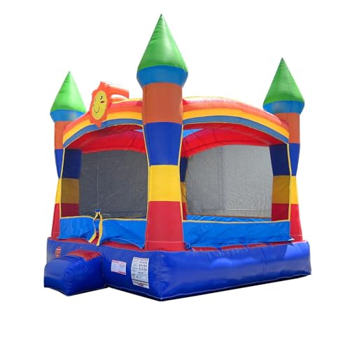 Crossover Rainbow Smiley Face Inflatable Bounce House, Bouncy Jump Castle for Kids and Toddlers, Outdoor Birthday Party Jumping Bouncer, Commercial-Grade, Without Blower, 13 x 12 x 14.5 Ft