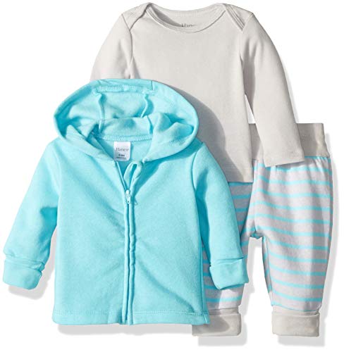 Hanes Ultimate Baby Flexy Jogger with Long Sleeve Crew and Fleece Hoodie, Light Blue Stripe, 18-24 Months