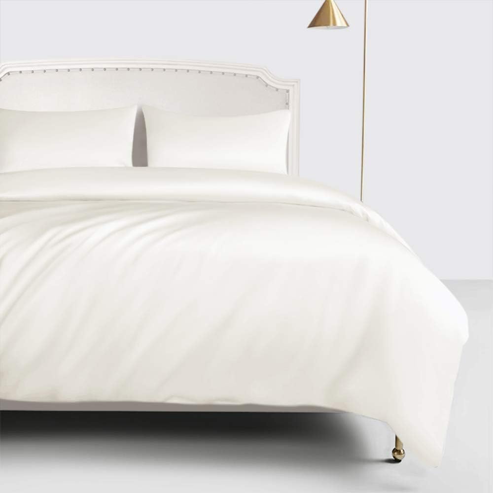 ElleSilk 100% Silk Duvet Cover, Silk Comforter Cover, 22 Momme, The Highest Grade Mulberry Silk, Natural Dye, Hypoallergenic, Queen 90"x90", Ivory