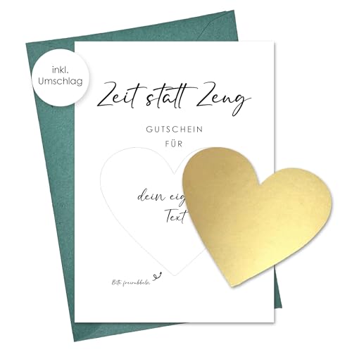 Rubbelkarte zum selber ausfüllen - 'Zeit statt Zeug' als Gutschein oder Geschenk - Rubbellos - Wellness - Geburtstag - Gutscheinkarte - Postkarte