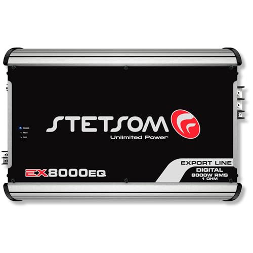 Stetsom EX 8000 EQ 1 Ohm Mono Car Audio Amplifier, 8000.1 8K Watts RMS, 1Ω Stable Full Range HD Sound Quality MD Crossover HPF LPF Bass Boost Front Rear Bridge Speaker