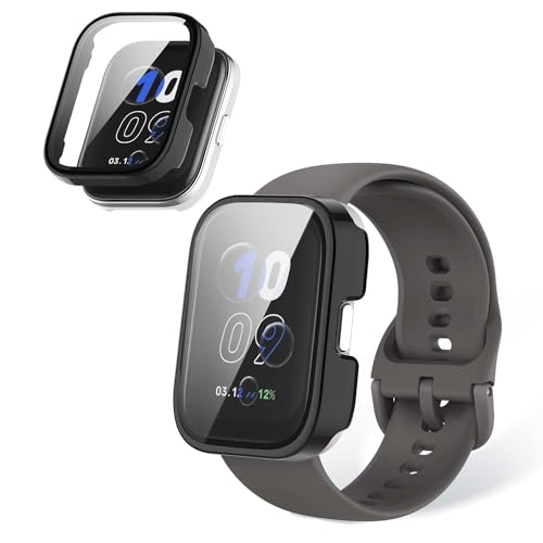 Amazfit bip5 unity �Ή� �P�[�X YAJOJO �ی� �K���X�t�B���� ��̌^ �J�o�[ �X�}�[�g�E�H�b�` 3D�Ȗʋ����t�B���� �����G�b�W�^�b�` �h�C�菝 �h�Ռ� �����h�~ �S�ʕی� ���E�ȒP �y�u���b�N�z