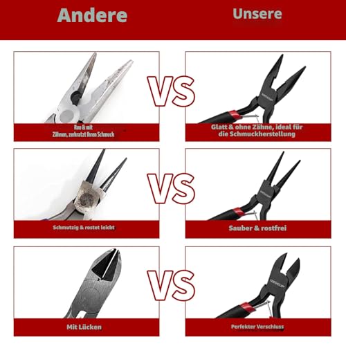 WISEUP 8-teiliges Mini-Zangen-Set, Nadel, rund, flach, lang, gebogene Nase, diagonal, Endschneiden, Linesman-Zangen zum Basteln, Elektronik und Schmuckherstellung, mit Tasche