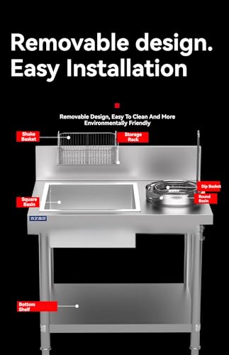 Liecaryam Stainless Steel Breading Table - Commercial Chef Base Manual Breading Prep Station Freestanding Stainless Steel Fried Chicken Breading Worktop Commercial Fried Chicken Base 39Inch  thumb #2