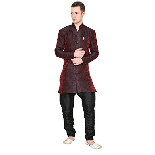Image of Royal Kurta Men's Jacquard Silk Floral Print Indowestern Sherwani