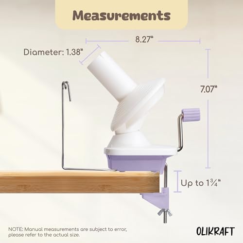 Image of Olikraft Manual Yarn Winder | Yarn Ball Winder, Roller, Baller Crochet Spinner for Crocheting | Clamp for 1 3 /4 inch Surfaces | Create Cakes up to 4oz (Lavender)