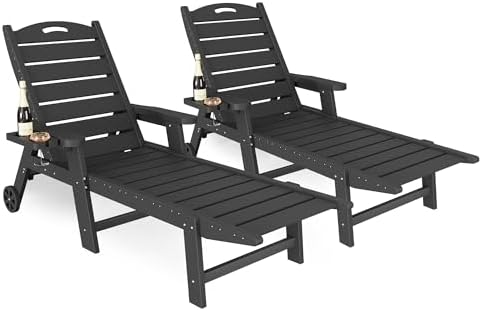 Amazon.com: UDPATIO Outdoor Chaise Lounge Chair Set of 2, HDPE Patio ...