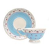 Glen Mila Bone China Tea Cups Porcelain Floral Tea Cups with Spoon Bone China Rose Teacups, 7 Ounces