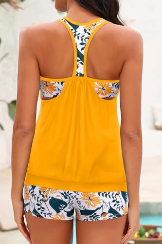Image of Yonique Two Piece Tankini Bathing Suits T-Back Blouson Swim Tops with Boy Shorts Women Swimsuits Sporty Swimwear