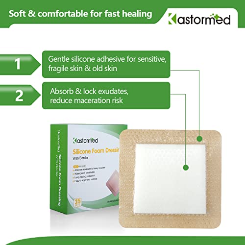 Silicone Adhesive Foam Dressing With Gentle Border 4"X4" 15 Pack, Painless Removal Highly Absorbent Bed Sore Wound Bandage For Leg Ulcer, Foot Diabetic Ulcer Wound Care #TOP4