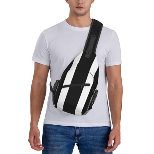 Bolso cruzado de pecho para hombre estilo banda diagonal negro y blanco miniatura 7