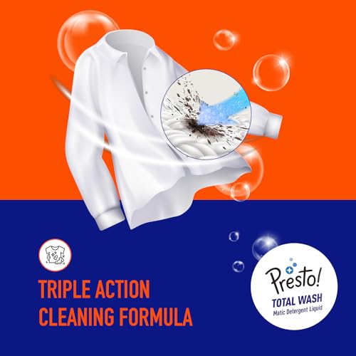 Image of Amazon Brand - Presto! Total Wash Matic Detergent Liquid | 2 Litre | 2L x 2 Packs | Removes Tough Stains | Gentle On Clothes | Refreshing Fragrance | Liquid Detergent For Washing Machine & Hand Wash