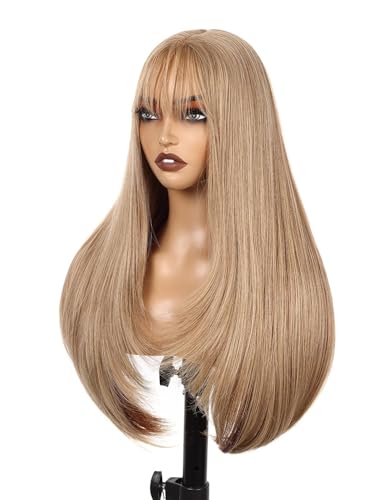 Twobla Warm Golden-brown Conceals Copper Wig with Bangs | 26