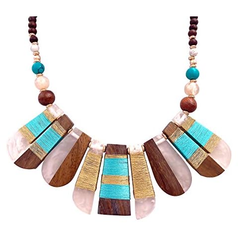 Lizzie Kay Fused Resin Wood Chunky Bead Boho Bib Statement Necklace for Women Cover
