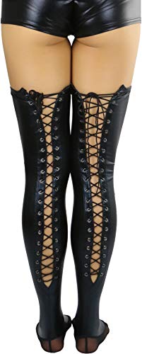ToBeInStyle Women's Shiny Leather Like Wet Look Lace Up Thigh High3
