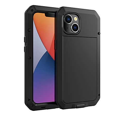 Marrkey for iPhone 14 Case, 360 Full Body Protective Cover Heavy Duty Shockproof Tough Armour Aluminum Metal Case with Silicone Built-in Screen Protector for Apple iPhone 14 6.1 Inch - Black