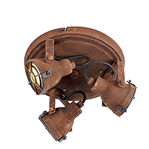 Qazqa Industrial Plafón robusto óxido 3 focos - SORRA Acero Redonda Adecuado para LED Max. 3 x 25 Watt