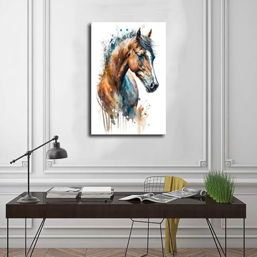 Poster cheval aquarelle 50x75 cm toile murale salon