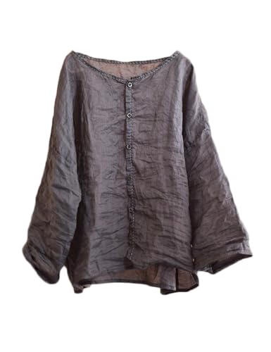 NFYM Womens Summer Lightweight Sheer Button Down Shirt Handmade Threading 3/4 Sleeve Ramie Linen Shirt Blouse