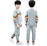 Kinder Jungen 3tlg Bekleidungsset Sportanzug Baseball Jacke Trainingsjacke +Hose Streetwear Jogginganzug+ T-Shirt Outfits Set Sportbekleidung Trainingsanzug 152-158
