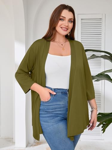 Image of AusLook Women's Plus Size Lightweight Open Front Cardigan 3 /4 Sleeve Cover Ups Shrugs Shawls and Wraps Kimono Jacket Coat
